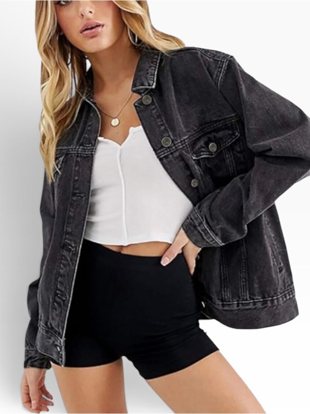 Free People Washed Denim Oversized Jacket